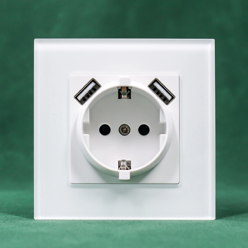 Colored Glass Panel Germany Plug Socket with USB Charging Ports