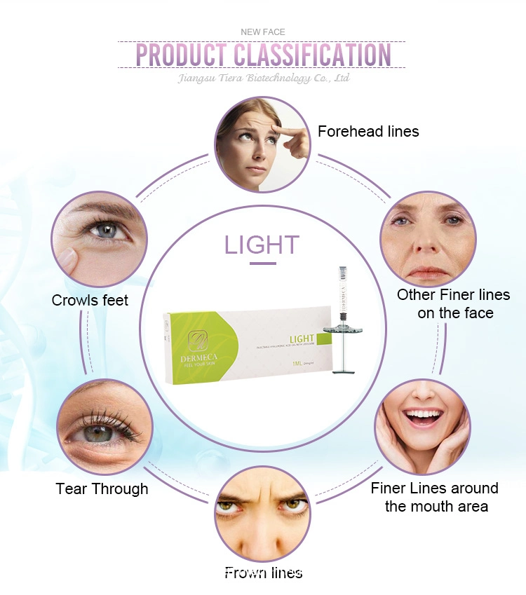 Dermeca Light 2 مل/محقنة حقنة حديثة عبر ربط حقن الحشو Ha Derm 0.3 ٪ حشو الجلدي من حمض ليدوكايين هيالورونيك للشفة/الوجه/الثدي/الجسم/الزفت