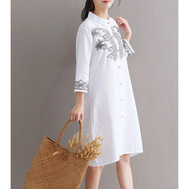 2020 Autumn Fashion Loose Casual Cotton Linen Long-Sleeved Women's Shirt of Clothing