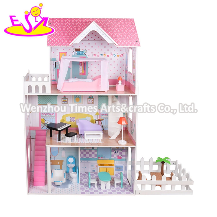 Factory Stock Girls Pink Wooden Dollhouse Toys with Accessories 10%off W06A379