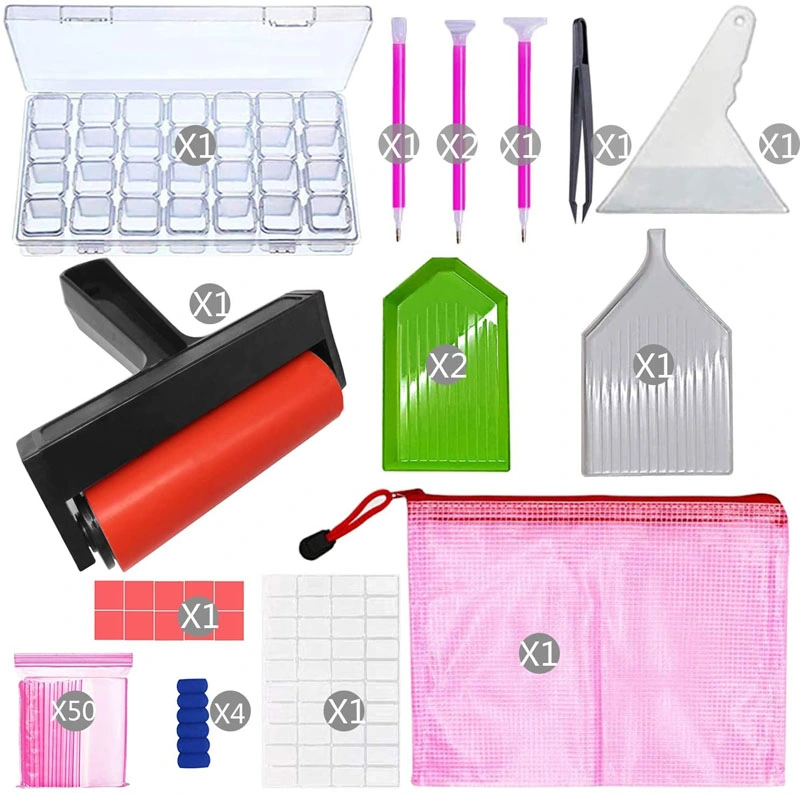 Outils de peinture de diamant définie avec la boîte de rangement de 28 Logement Diamond stylo de peinture rouleau bac brucelles Diamond Accessoires d'art