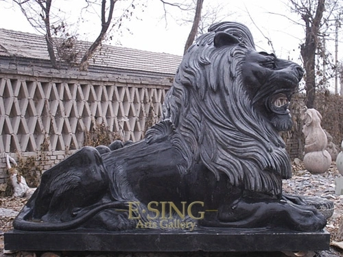 Garden Decoration Life Size Stone Animal Sculpture Black Marble Walking Lion Statues