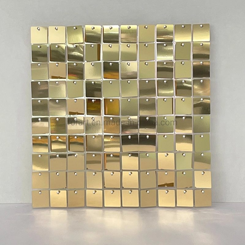 عرض الحفلات مرآة شامبانيا Gold Square Sequin Shimmer Wall ديكورات حزب الألواح