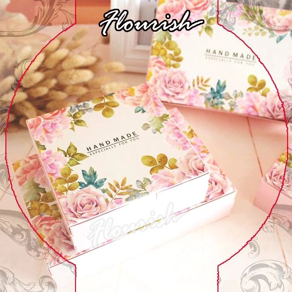 Luxury Fancy Art Paper Romantic Blossom Flower Printed Take Away Cupcake Bakery Cookie Packaging Paper Box