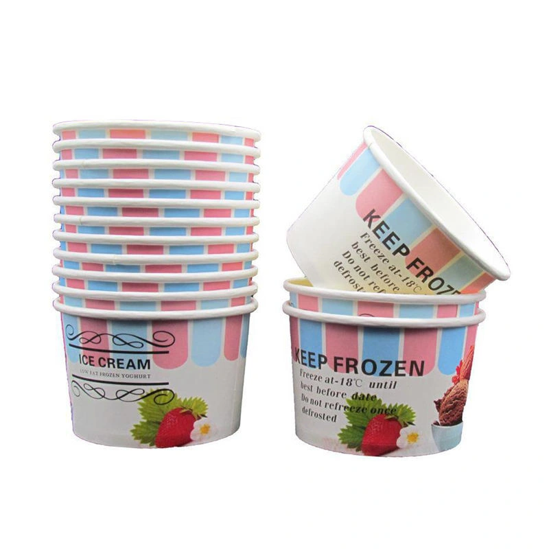 Custom Printed Design Disposable Ice Cream Paper Cup Bowl with Lid and Spoon