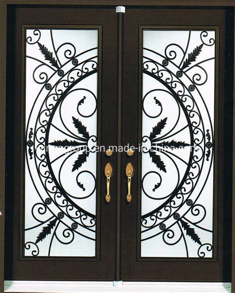 Decorate Arc Glass Wrought Iron Steel Security Door Wg-Sg-08