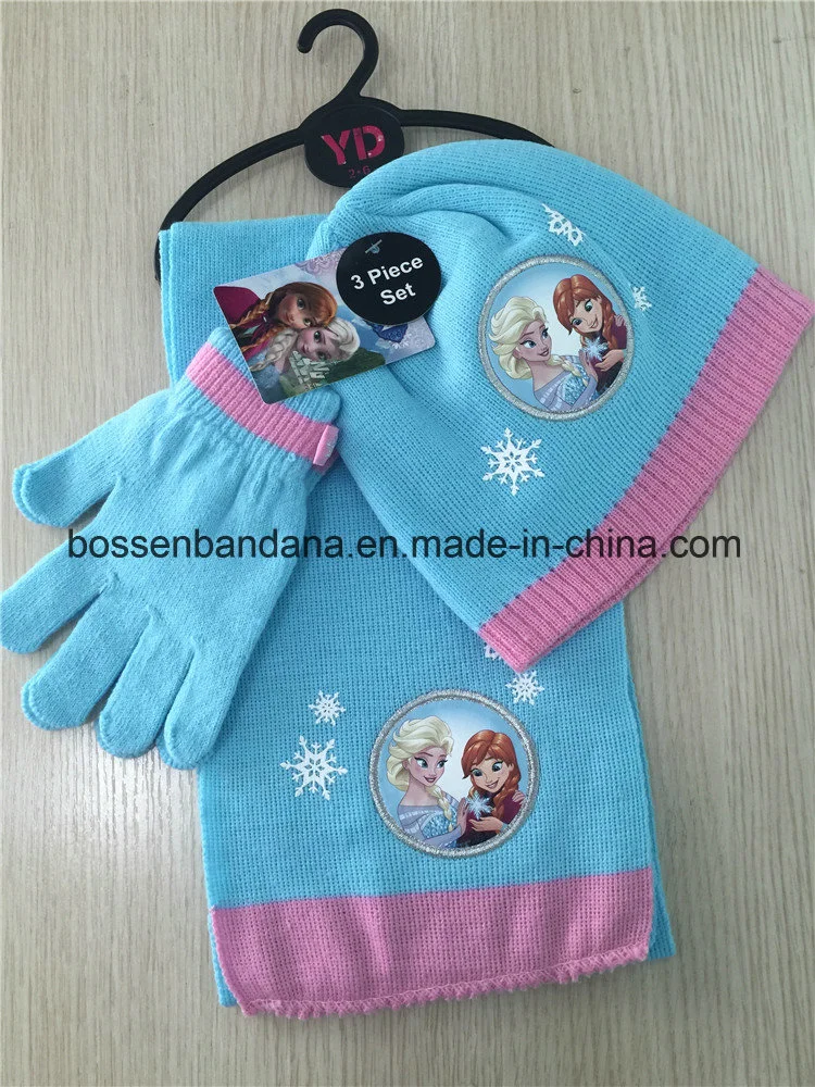 Fábrica de China productos OEM Logotipo personalizado Kids Jacquard tejidos acrílicos Beanie Bufanda Guantes Set