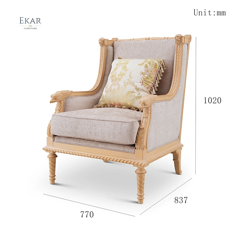 Nouveau design de luxe classique en bois sculpté de style ancien fauteuil Fauteuil de loisirs