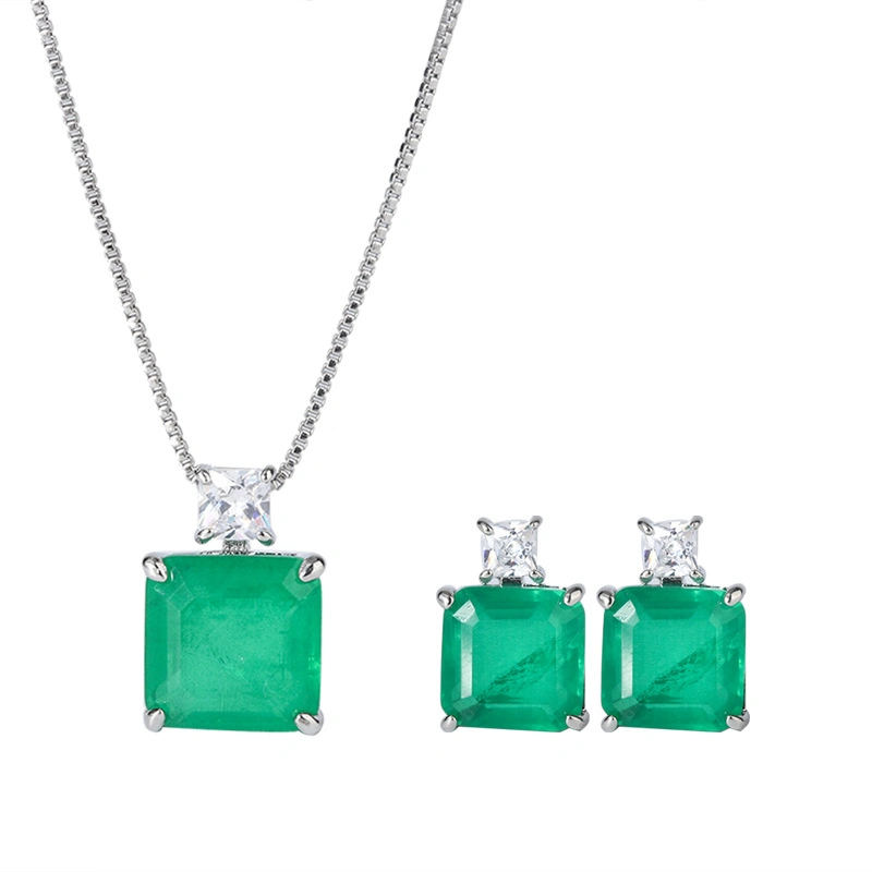 Wholesale Emerald Fusion Stone Brass Fashion Jewelry Set