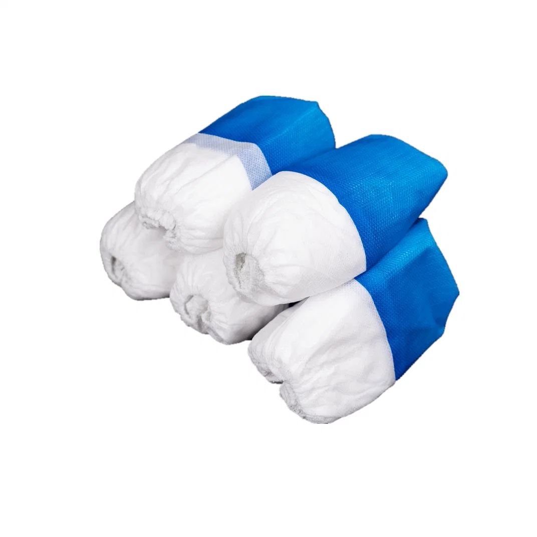 O uso médico descartável Anti-Bacterial sapato impermeável Hospital Tampa/Laboratório de PP azul e branco+CPE Tampa da Sapata