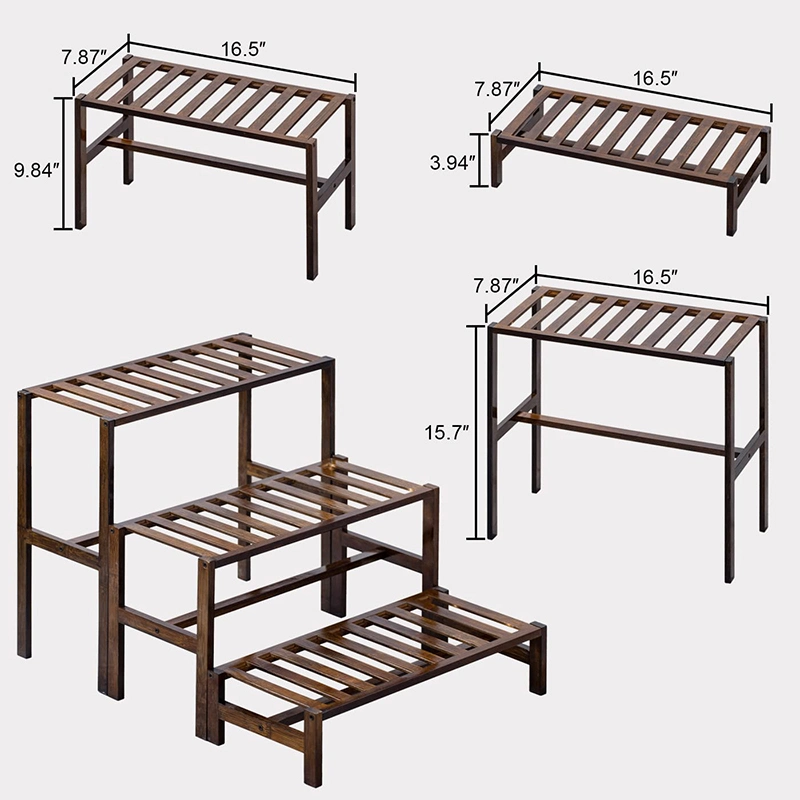 Bambú 3 niveles de soporte de la planta de la escalera del titular de la sembradora Maceta Mostrar estantería