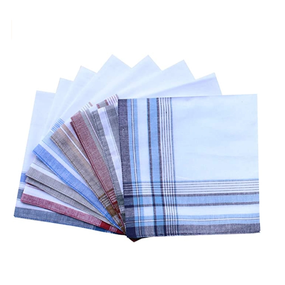 Assorted Pack of Mens White Color Border Cotton Handkerchiefs