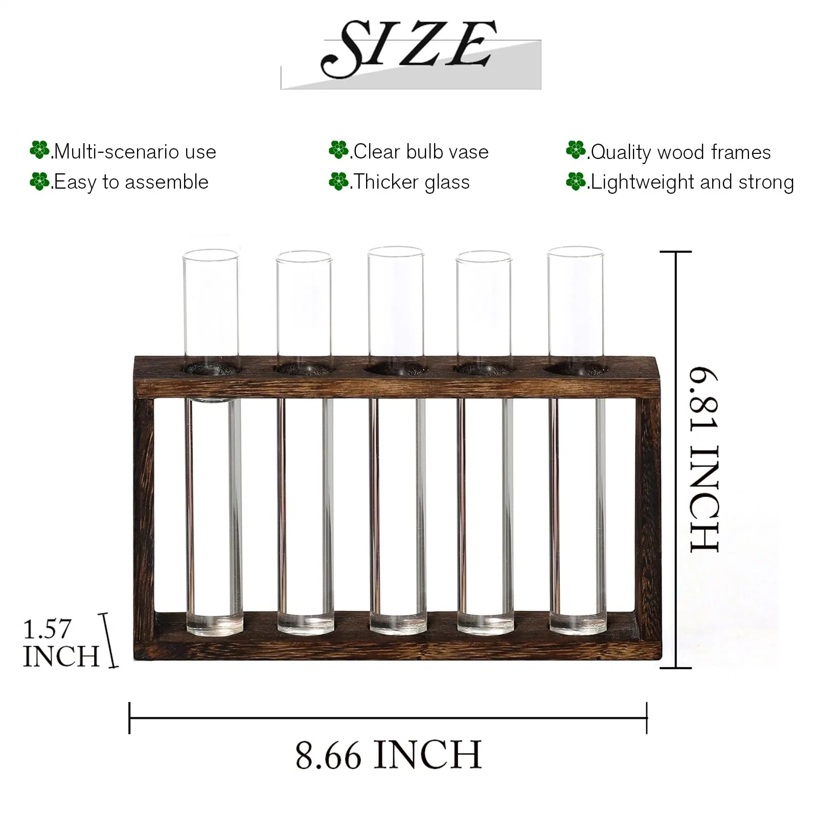 5-Test Tube Propagation Station Glass Planter Terrarium Hydroponics Water Plants Wooden Stand