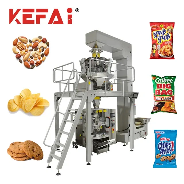 Kefai Automatic Vffs Food Industry Weighing Packing Vacuum Vertical Forming Filling Sealing Peanut Biscuit Potato Chips Rice Granule Pouch Bag Packaging Machine