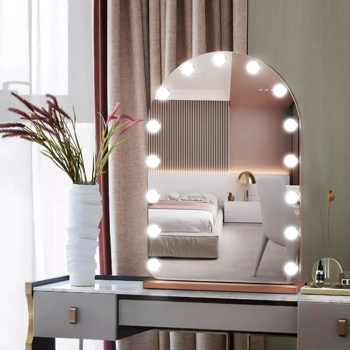 Wall Luxury Arch LED Table Mirror Hollywood Style Vanity Decor Makeup Large Standing Mirror