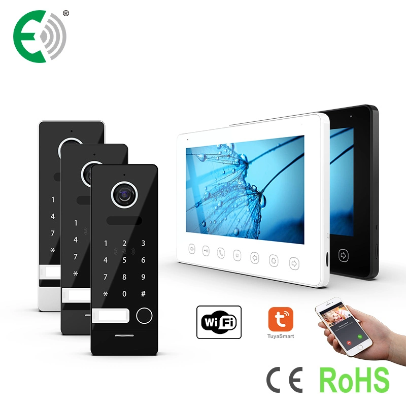 4-Wire HD WiFi 7"Touch Buttons Video Doorphone with Password&Card Unlock Doorbell