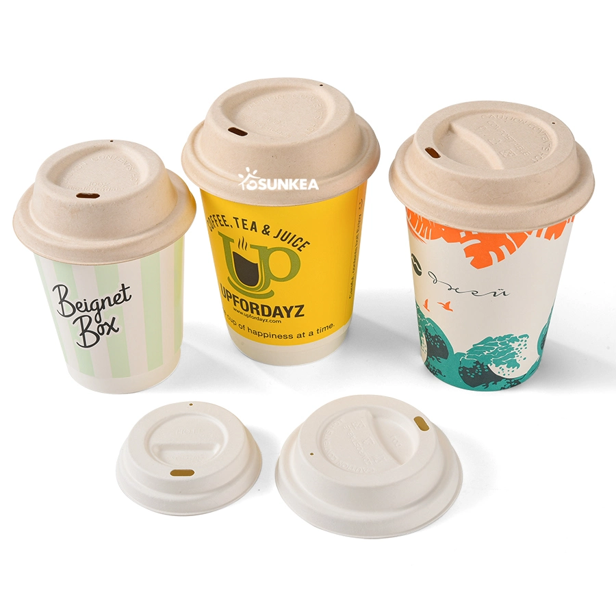 Biodegradable Pulp Bagasse Sugarcane Wheat Straw Take Away White Brown Paper Nature Compostable Lids for Hot and Cold Coffee Cup