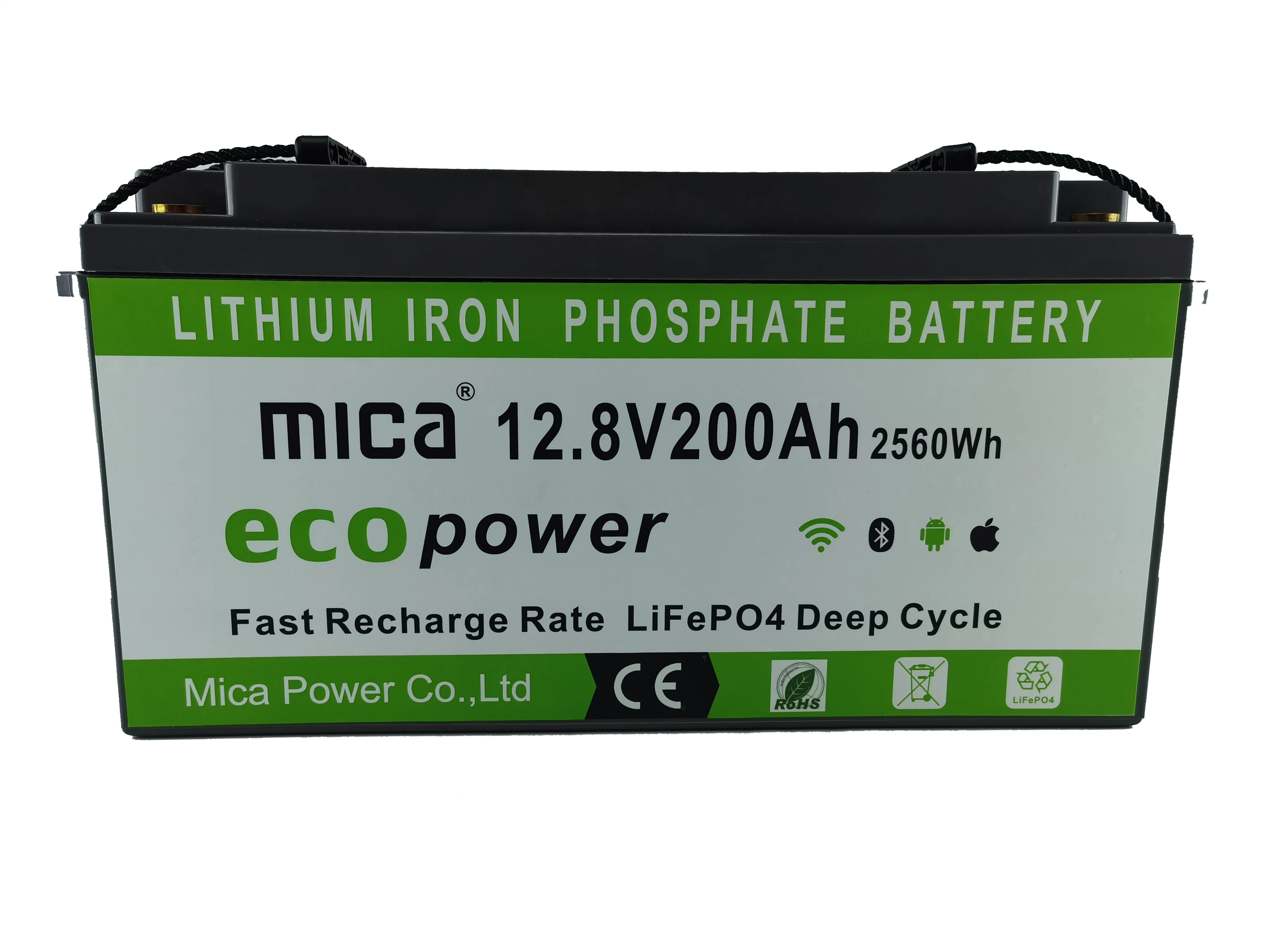 Lithium-Phosphat-LiFePO4-Batterie ab Werk 12V 12,8V 24V 36V 200Ah/100Ah/300ah 12V für Solarenergiespeicher/Marine/Wohnmobil/Boot/Bluetooth APP mit UN38,3/UL