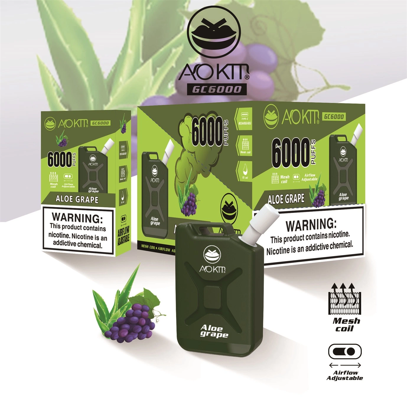 Venda por grosso de cigarros Vape Aokit recarregável GC 6000 puffs e