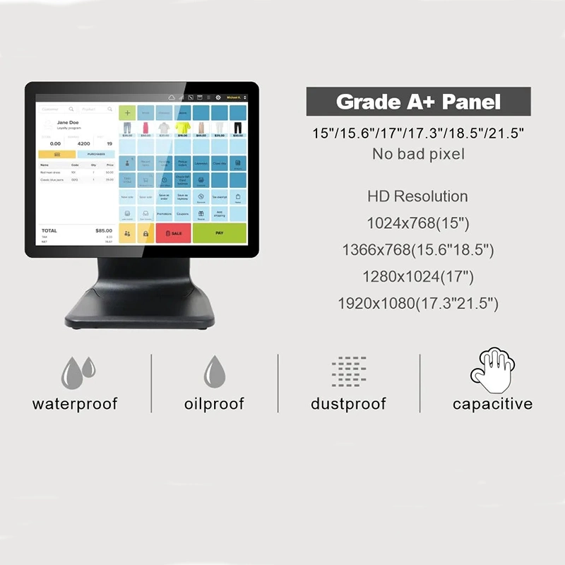 Monitor LCD POS de 21.5 polegadas para desktop, console industrial incorporado, display táctil capacitivo