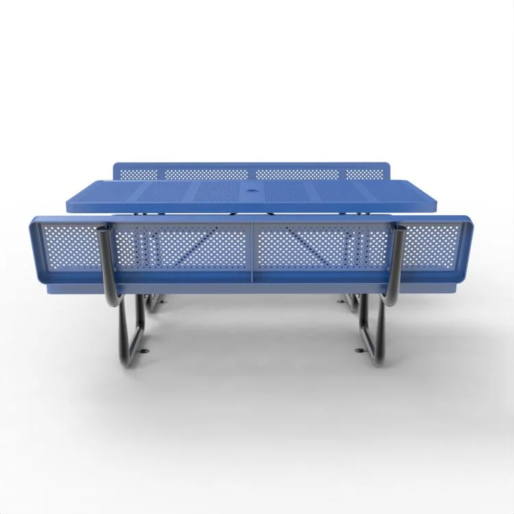 OEM Multi Colors 72 Outdoor Metal Rectangular Mesh Table and Chairs with Long Backrest, Perforated Metal, Blue