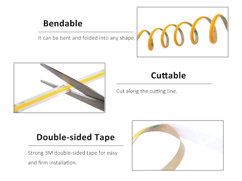 4mm 3000K Luz de línea autoadhesiva de barra de luz COB de alto brillo flexible Sin zonas oscuras