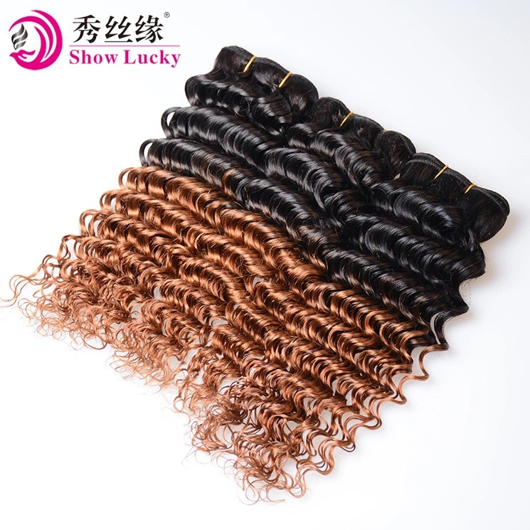 8A Camboya grado Ombre cabello negro natural profunda ola de tejido de la raíz del cabello sin procesar