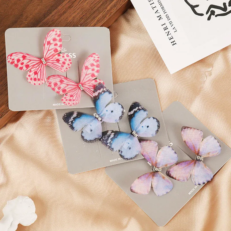 Wholesale/Supplier Baby Girl Double Solid Gauze Butterfly Hairpin Hair Accessories Duckbill Clip 2PCS/Set Cute Hair Clips