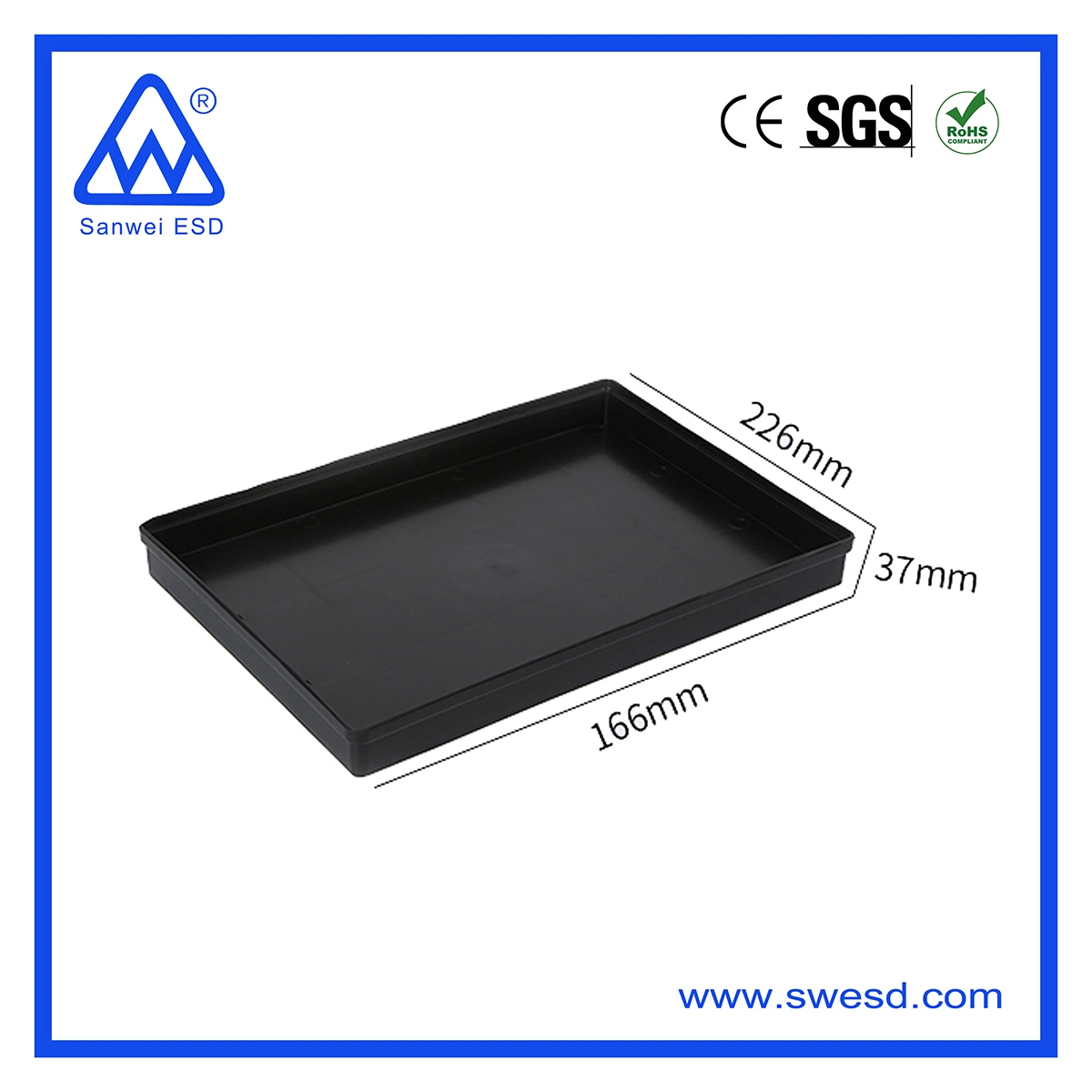 Black Electronic Tote Box ESD Tray with Drop Sides