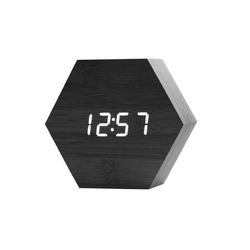 Neues Material Hexagon Voice Control USB Charger Digitale Tischuhr