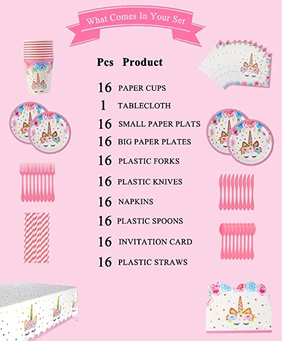 Unicorn Party Supplies Favors, Partyware Set, Dreamy Unicorn Birthday Party Favor Decoration Pack