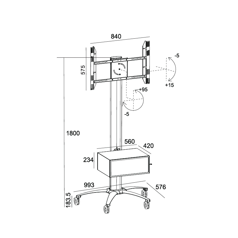 TV Stand / Trolley / Cart for 30-60" with Media Box