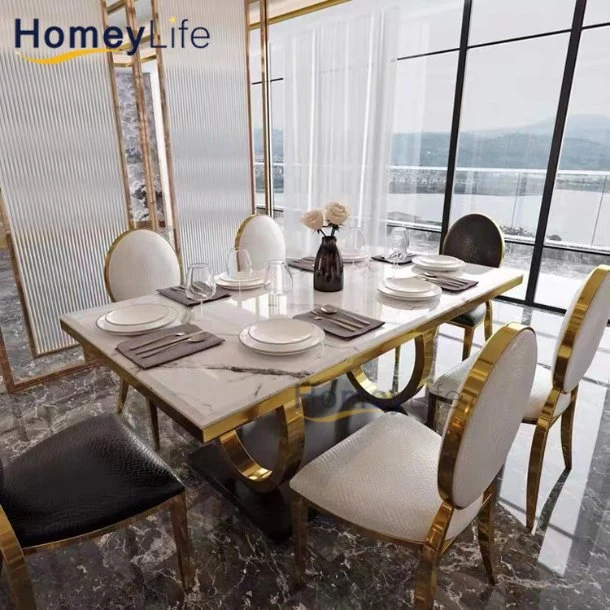 Simple Cheap Nordic Dining Room Table Marble Design Rectangular Sintered Stone Folding Extendable Furniture Table and Chairs