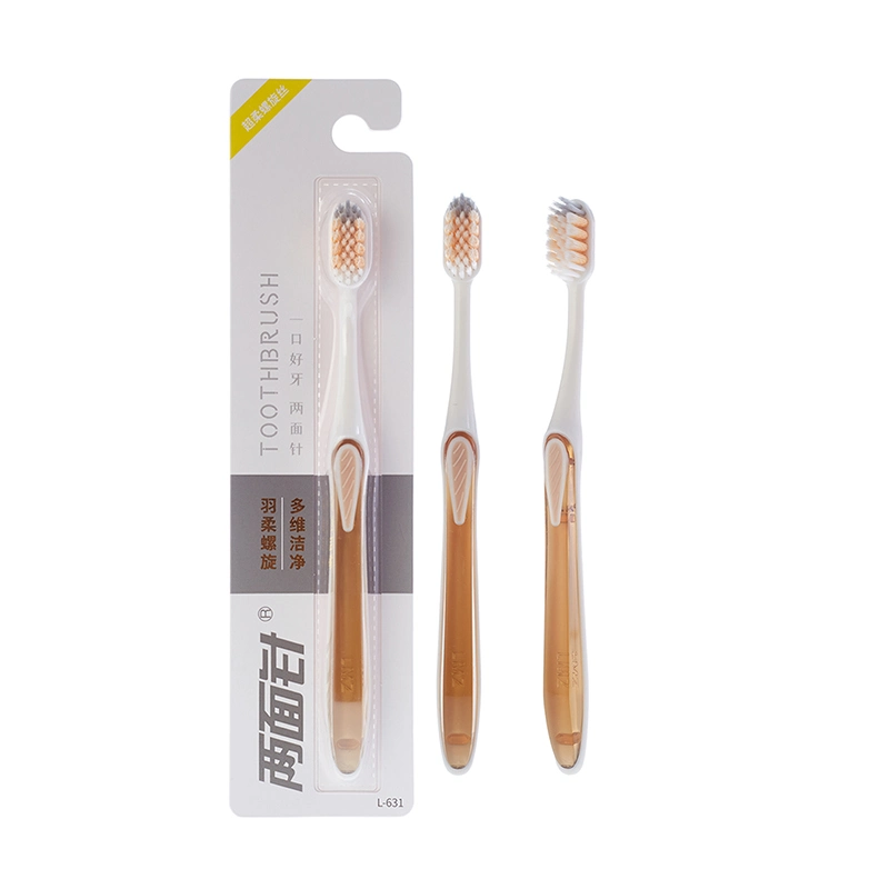 Commerce de gros de 0,15 mm ultra douce soies en spirale des brosses à dents Oral Care adulte brosse à dents manuelle en plastique avec le conditionnement sous blister