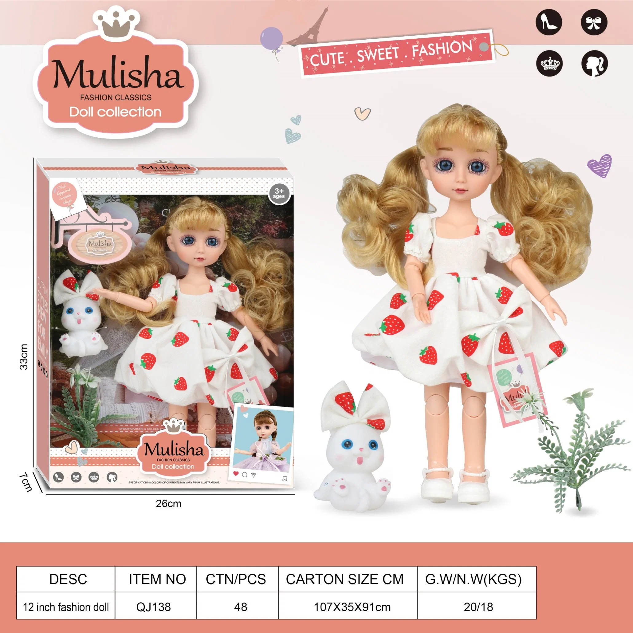 Mode hübsche Prinzessin Puppe Set mit Kleidung Accessoires für Mädchen Kinder