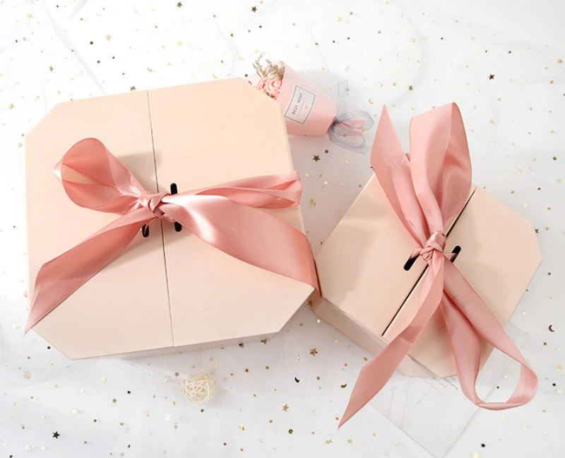 Luxury Pink Cardboard Cosmetics Makeup Jewelry Clothes Paper Gift Packing Box for Watch Wedding Party Festival Packaging with Ribbon Paper Bag