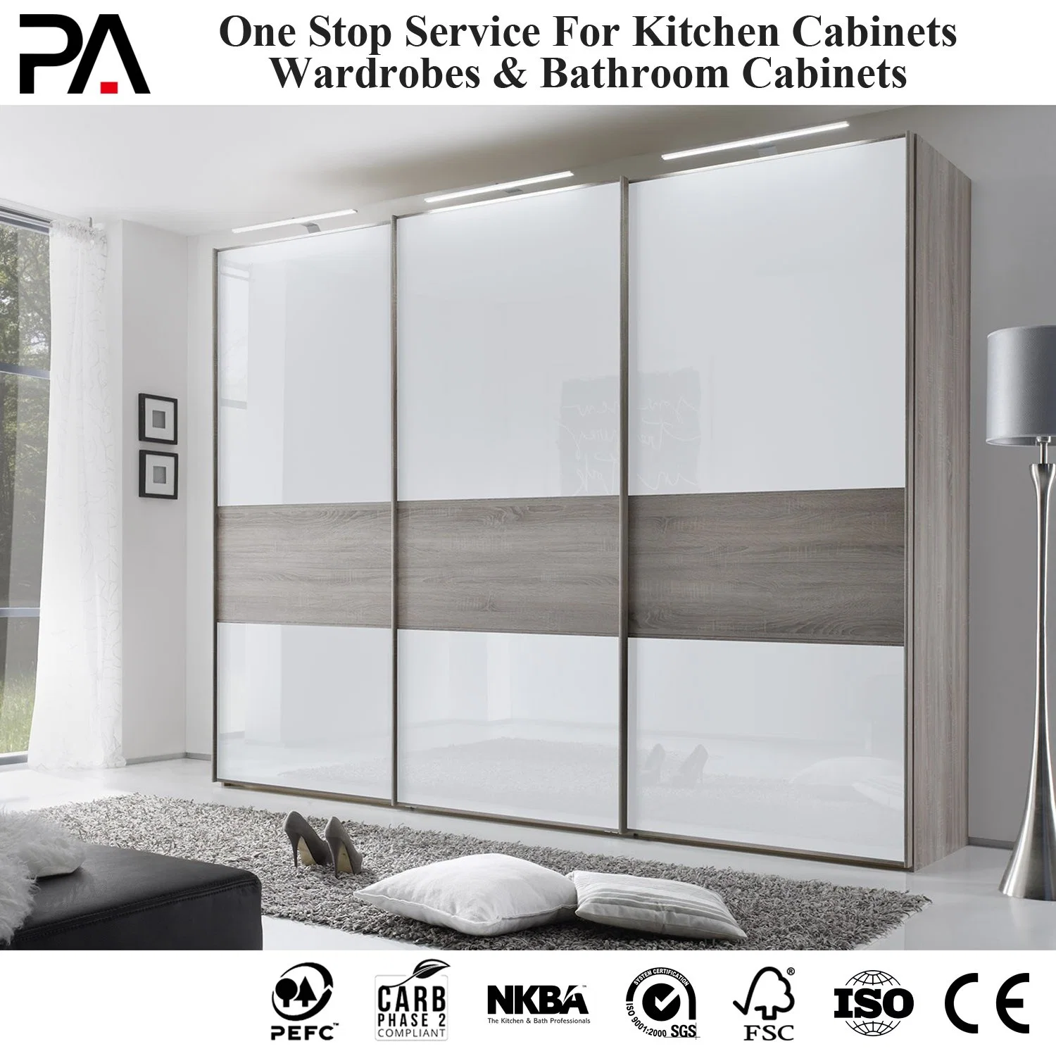 Ropa barata PA MDF 3 puerta corredera de diseño de plástico dormitorio armario armario con cajones
