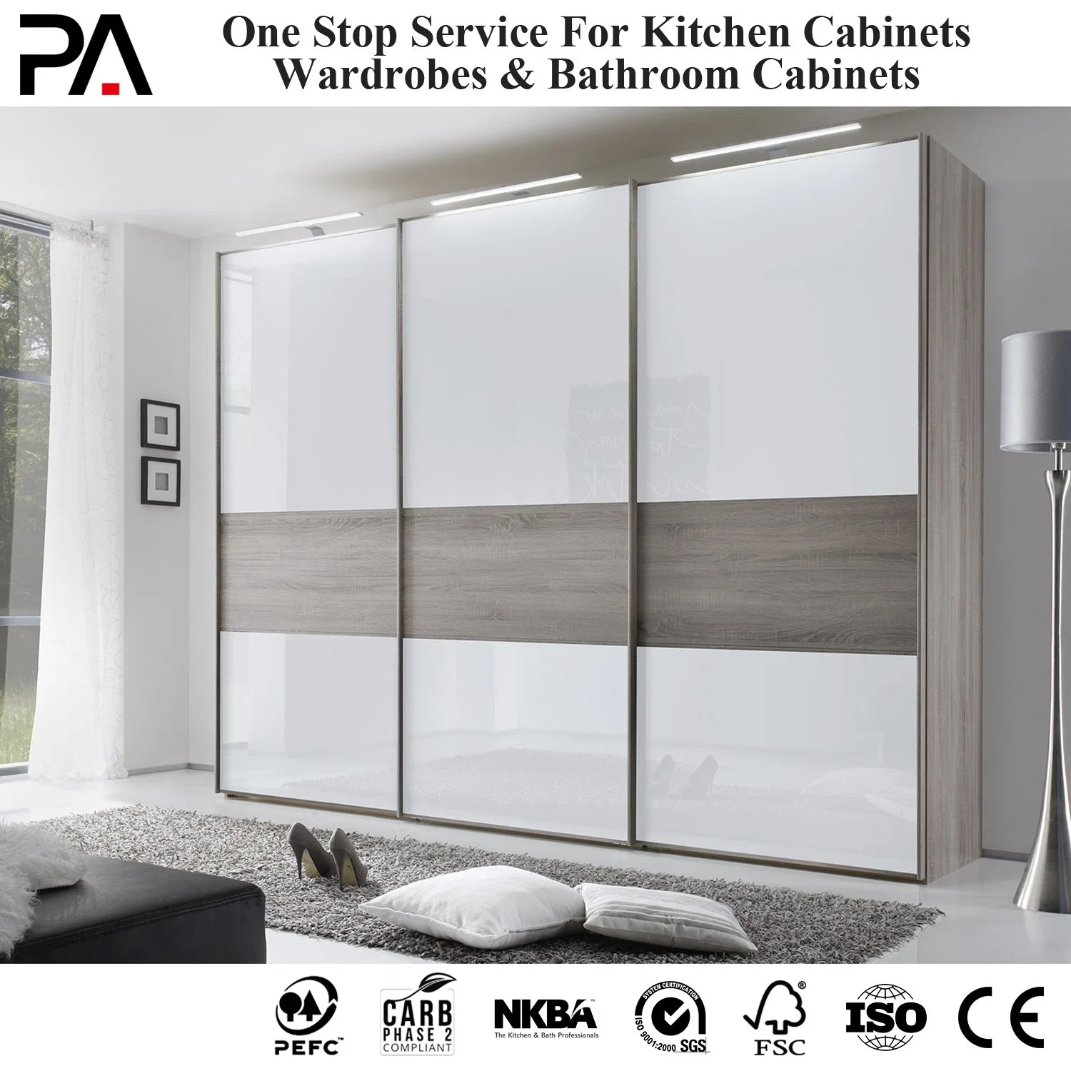 PA Дешёная одежда MDF 3 Sliding Door Plastic Design Спальня Шкаф для одежды с выдвижными ящиками