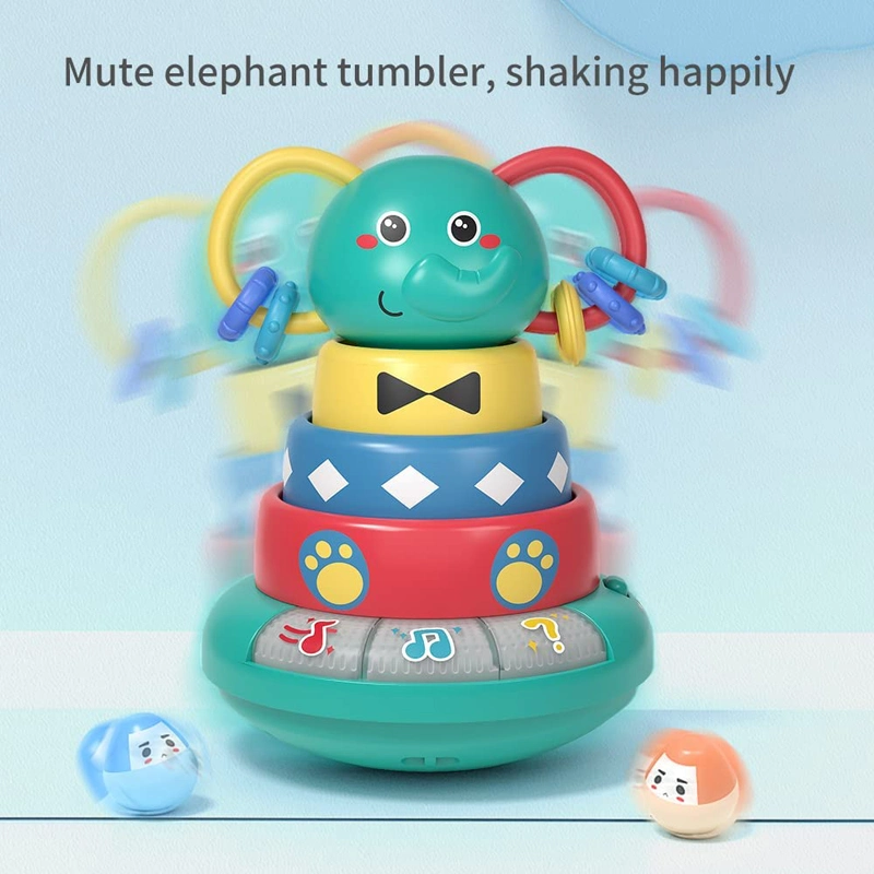 Colorful Stacking Ring Baby Musical Elephane Ring Toys Rock a Stack Stacking Toy for Babies and Toddlers