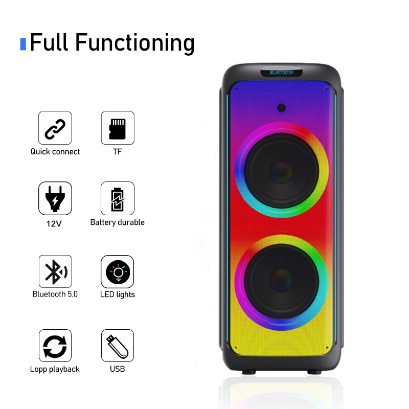 Audio Dual 12 Inch Bass Speaker Portable Bluetooth Speaker with LED