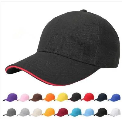 Großhandel Werbe 100% Baumwolle Erwachsene Classic Black Sandwich Sport Caps Unisex Einstellbare Individuelle Stickerei Bunte 6 Panel Ausgestattet Einfarbige Baseball Kappe