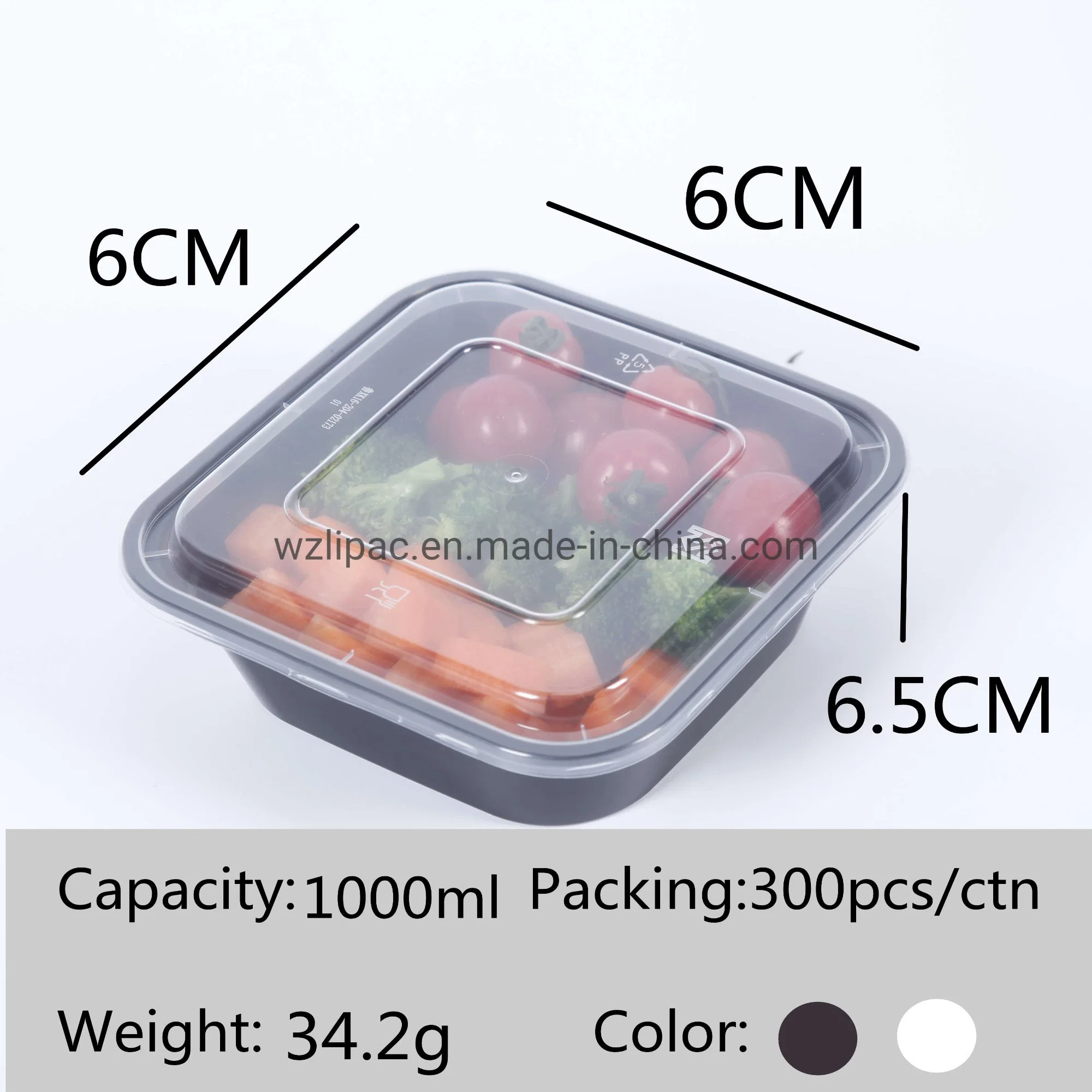 Black Rectangular PP Disposable Plastic Food Storage Takeaway Container