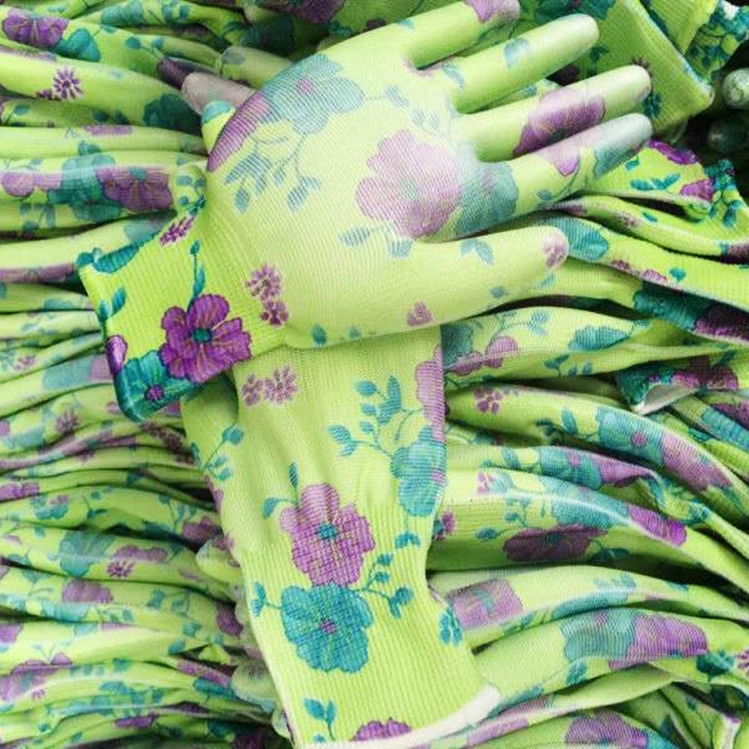 Floral Digital Printing 13G Gardening Safety Work Gloves with PU Coating CE