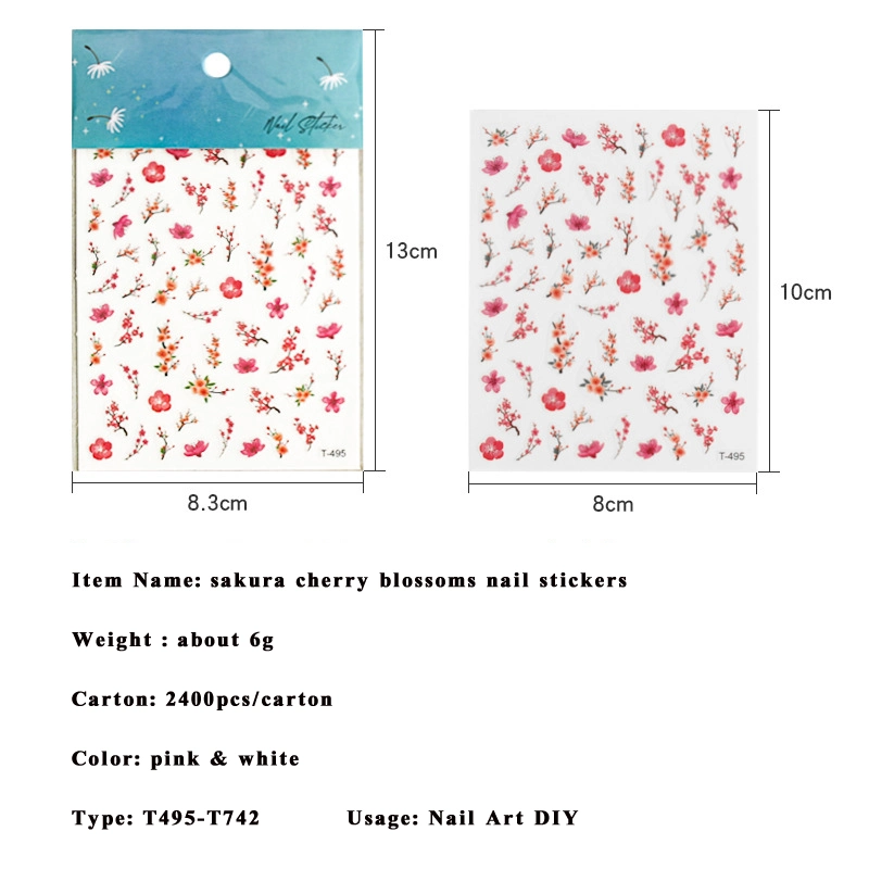 3D Self-Adhesive White Pink Sakura Cherry Blossoms Nail Stickers Spring for Women Acrylic Nail Decoration