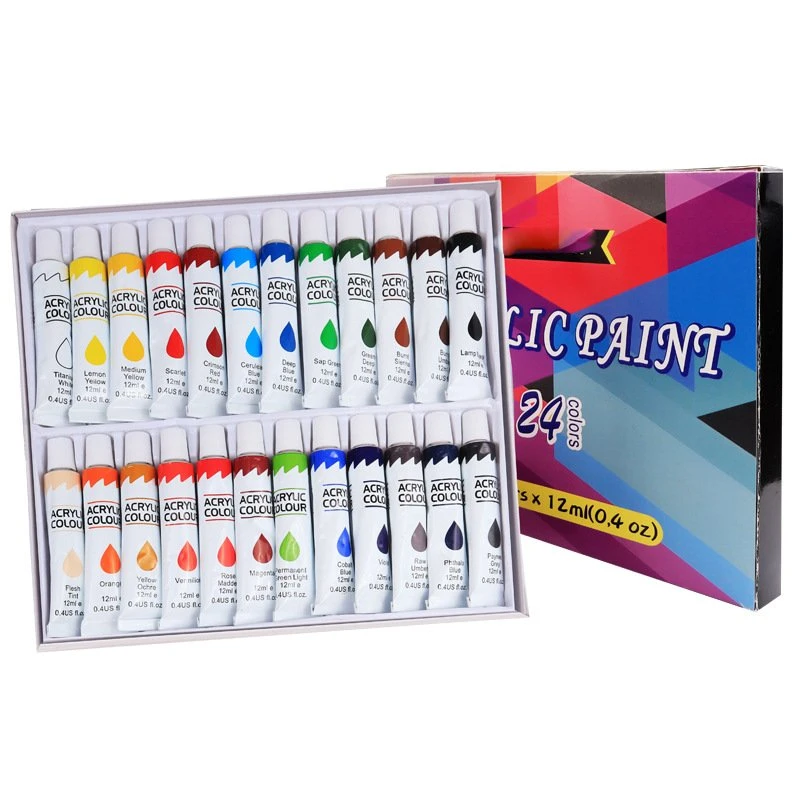 24 Color Professional Artist Kids Student Painter Canvas Ceramic Wood Fabric Rock Art Supplies Kit Acrylic Paint Set