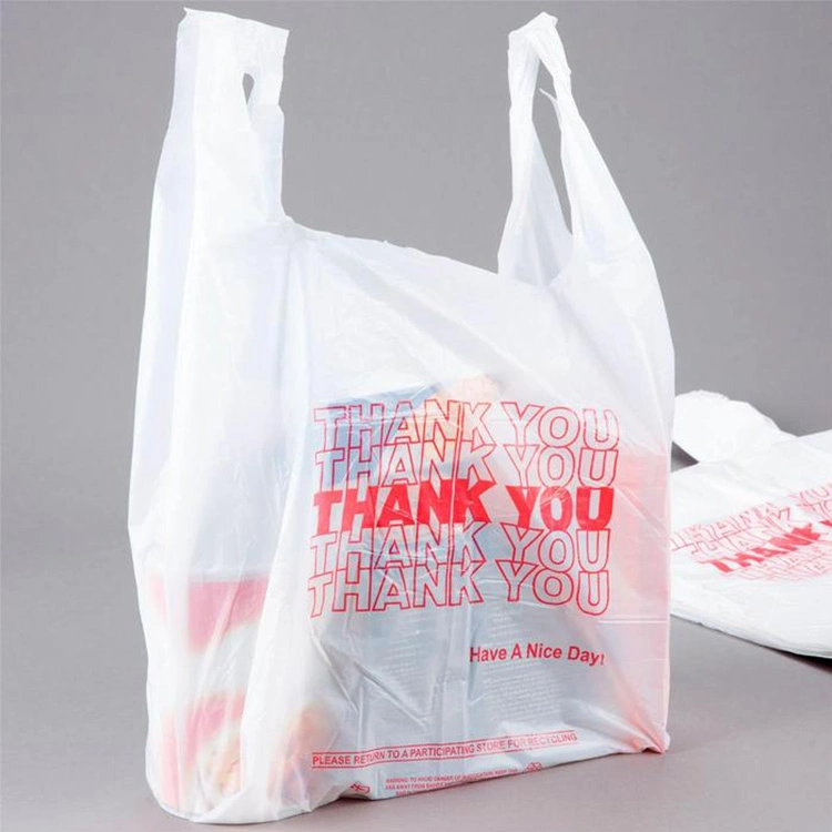 High quality/High cost performance  Corlor Poly Thank You PE Food Bag with Handle