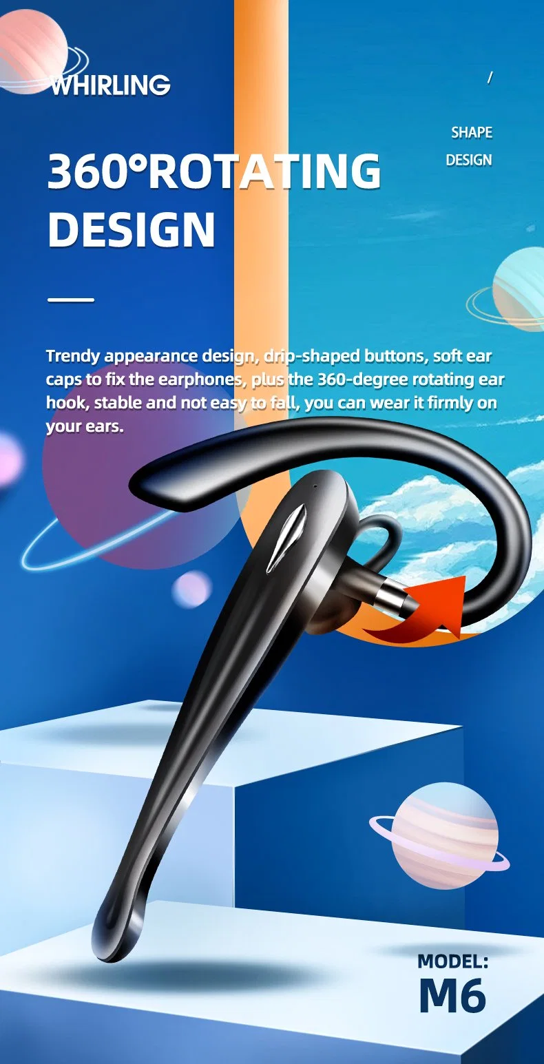 360 Rotatable and Detachable Bluetooth Ear Hook Headphone