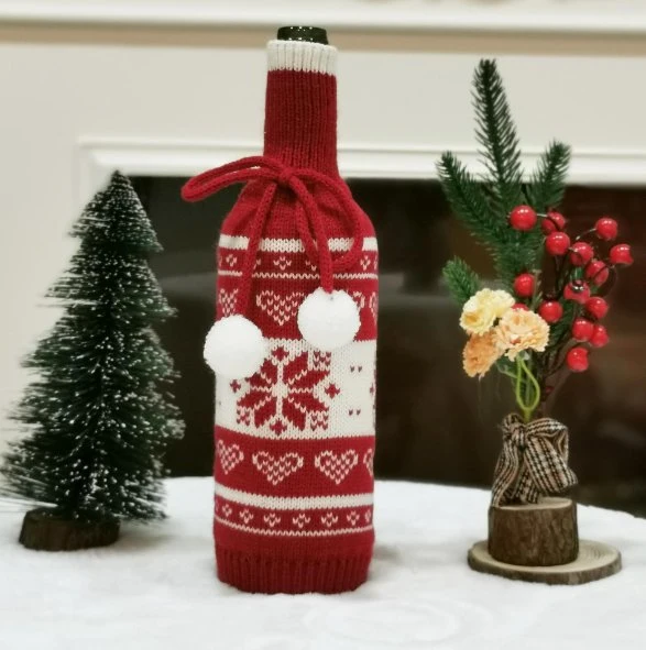 Kundengebundene Weihnachtsfest Dekoration Jacquard Gestrickte Stickerei Wein Flaschenhülle