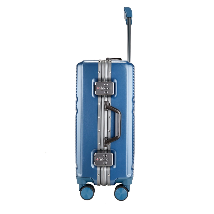 Blue Ray Striped Aluminum Frame Box Sliver Tsa Lock Luggage Trolley Sets Travel Bags Hand Hard Shell Luggage