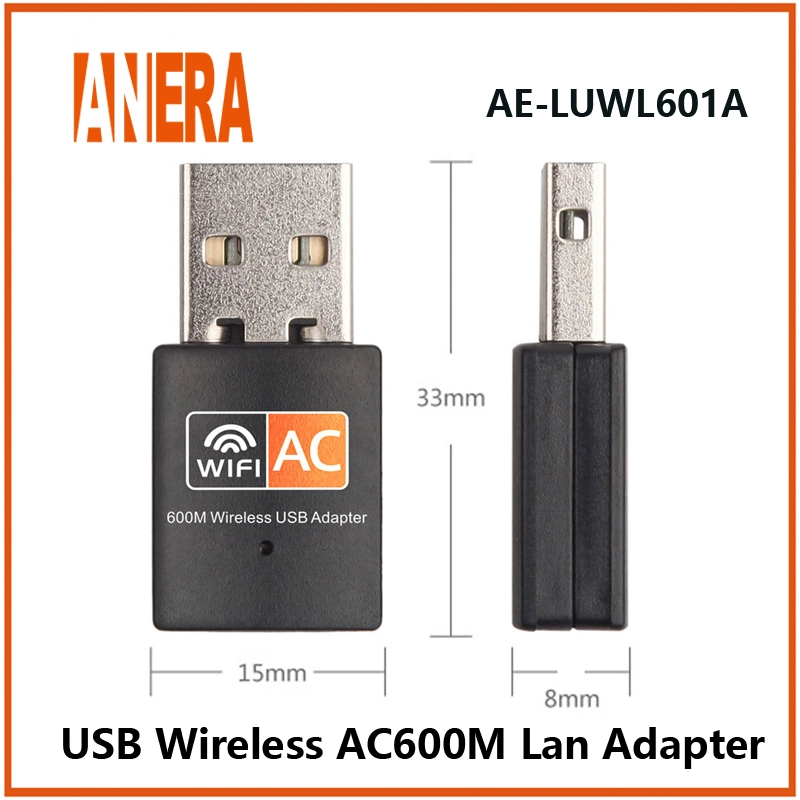 Anera Wireless Network Card Dongle USB2,0 Dual-Band AC600Mbps WiFi-Adapter LAN-Karte